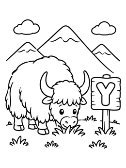 Free printable Cute Yak With Letter Y Sign coloring page