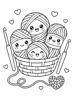 Free printable Cute Yarn Balls In A Basket coloring page