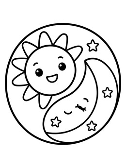 Free printable Cute Yin Yang Sun And Moon coloring page