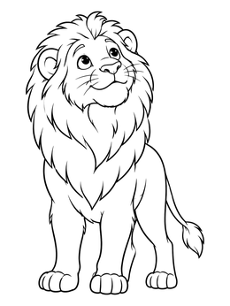 A friendly young lion looking up at the sky on this lion coloring page.