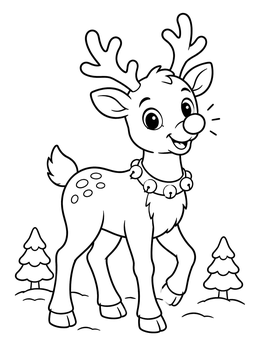 Free printable Playful Young Reindeer With Jingle Bells coloring page