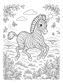 Free printable Playful Zebra Foal Galloping Outdoors coloring page