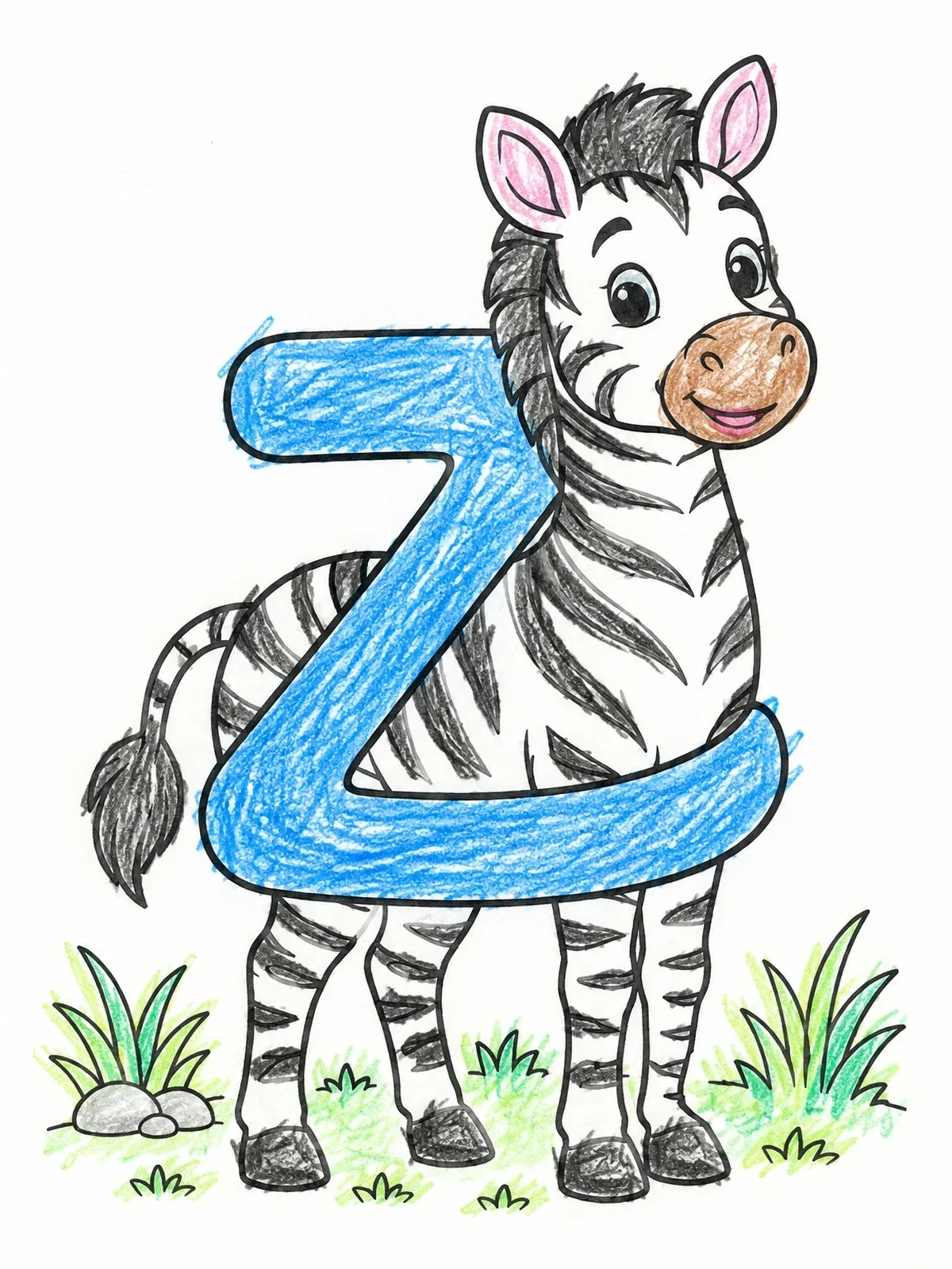 Colored example of the Cute Zebra With Letter Z coloring page