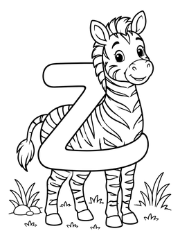 Free printable Cute Zebra With Letter Z coloring page