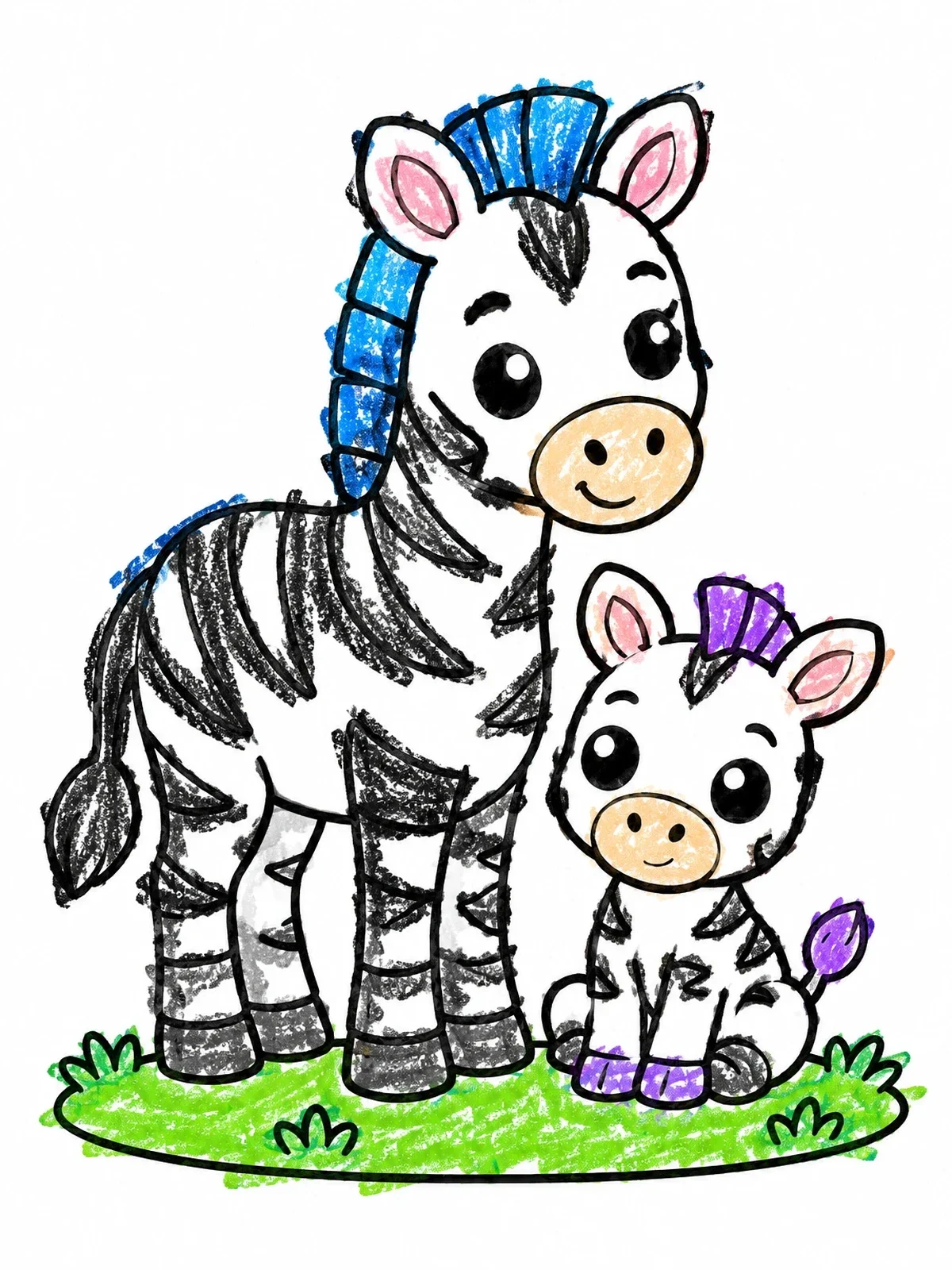 Colored example of the Cute Zebra Parent And Baby coloring page