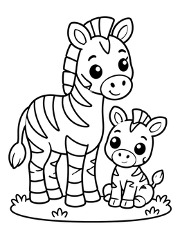 Free printable Cute Zebra Parent And Baby coloring page