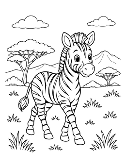 Free printable Cute Zebra In The Savanna coloring page