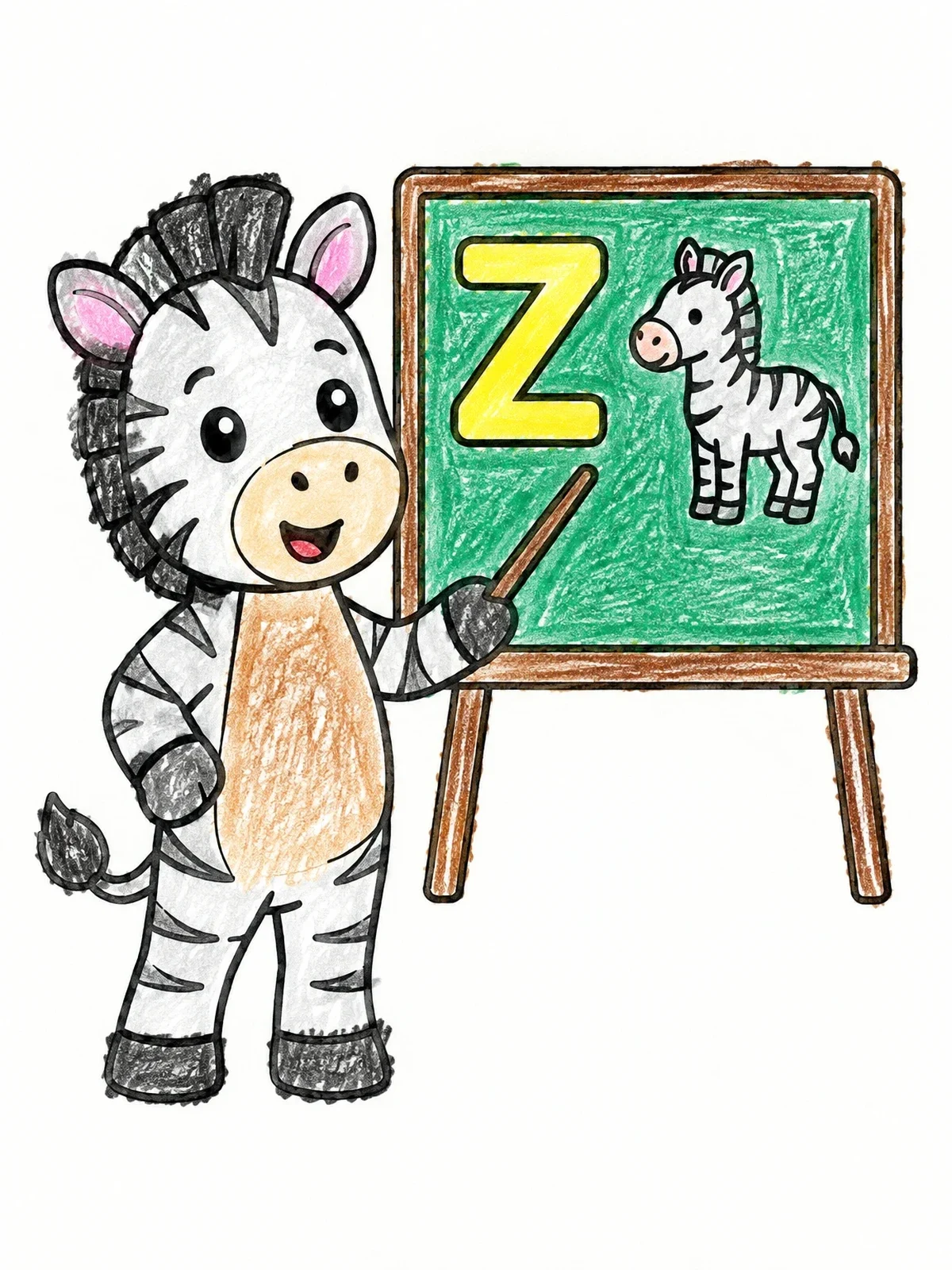 Colored example of the Cute Zebra Teacher At Chalkboard coloring page
