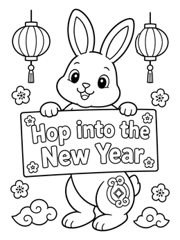 Free printable Cute Zodiac Rabbit New Year Sign coloring page