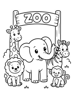 Free printable Cute Zoo Animals At The Entrance coloring page