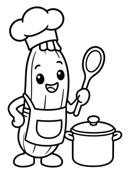 Free printable Cute Zucchini Chef With Cooking Pot coloring page