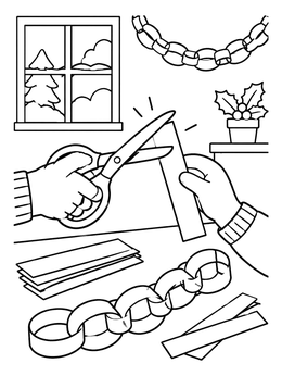 Free printable Cutting Paper Chains With Scissors coloring page