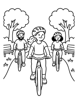 Free printable Family Riding Bicycles In The Park coloring page