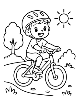 Free printable Happy Boy Riding His Bicycle Outdoors coloring page