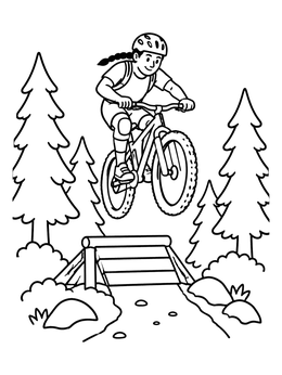 Free printable Mountain Biker Jumping Over Wooden Ramp coloring page