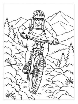 Free printable Mountain Biker On A Rugged Trail coloring page
