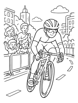 Free printable Racing Cyclist In The City coloring page