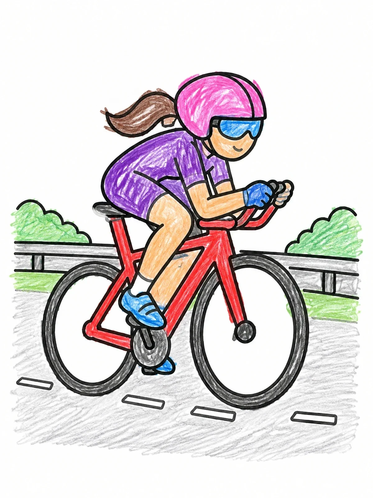 Colored example of the Speedy Road Cyclist In Helmet coloring page