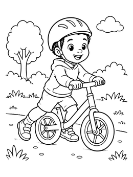 Free printable Happy Toddler On Balance Bike coloring page