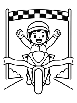 Free printable Young Racer Winning The Finish Line coloring page