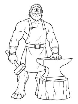 Free printable Mythological Cyclops Blacksmith At Anvil coloring page