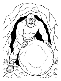 Free printable Cyclops Rolling A Giant Boulder coloring page