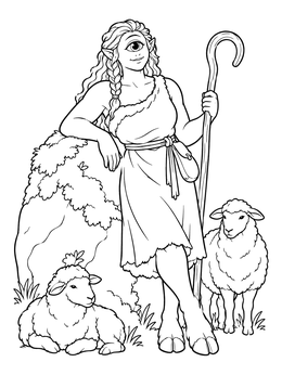 Free printable Friendly Cyclops Shepherd With Sheep coloring page