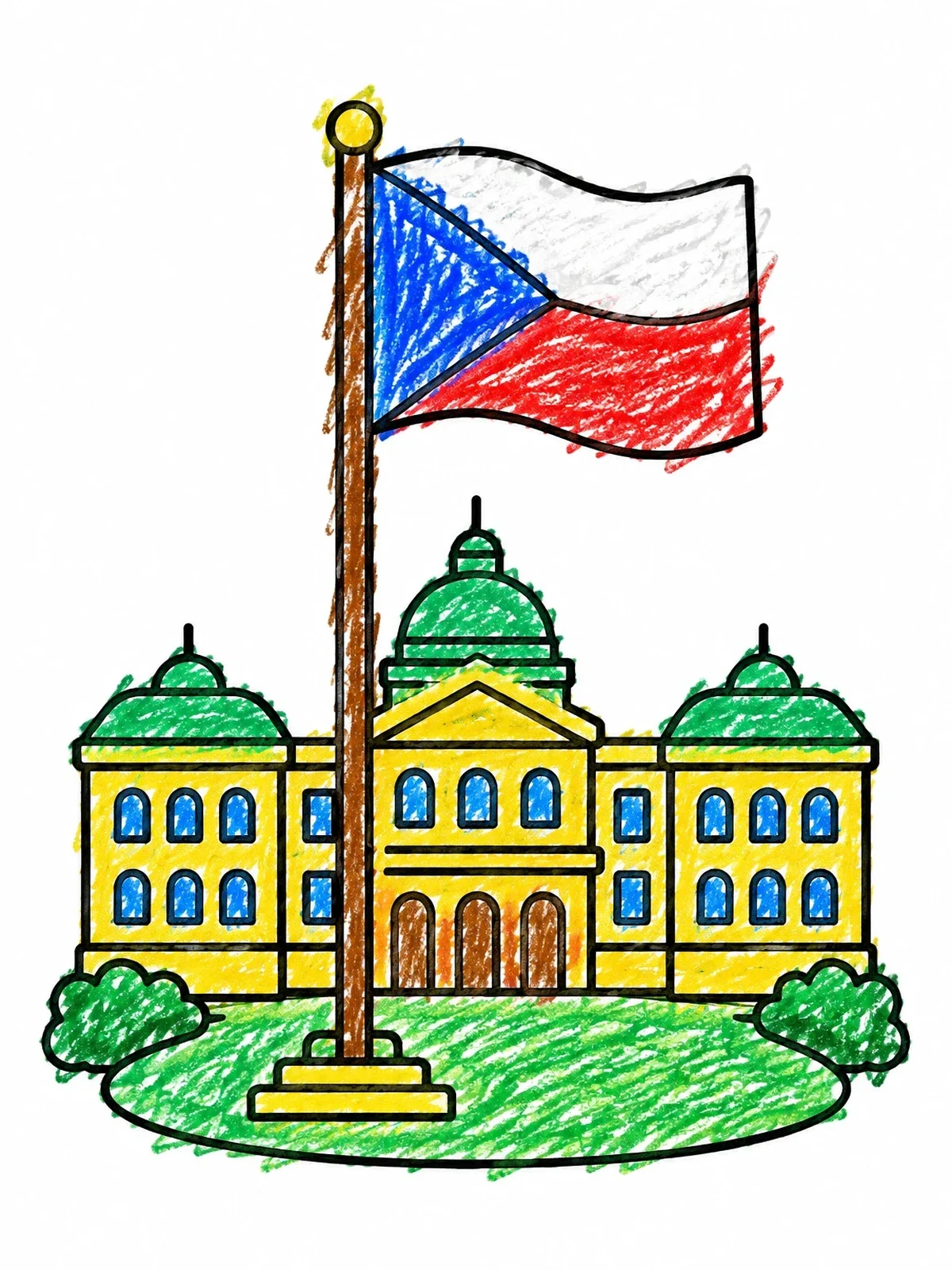 Colored example of the Czech Flag Outside Historic Building coloring page