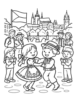 Free printable Children Dancing In Czech Folk Costumes coloring page