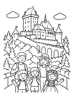 Free printable Family Visiting Karlstejn Castle coloring page