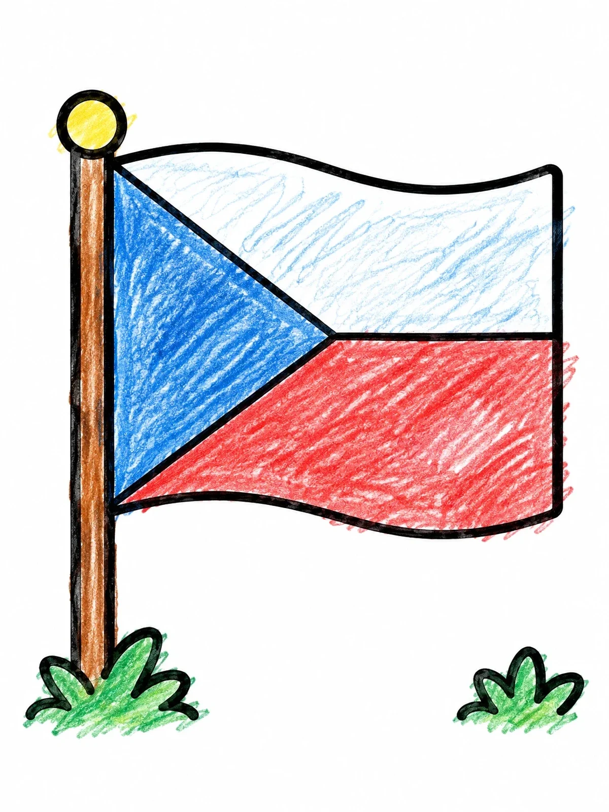Colored example of the Czech Republic Flag On Pole coloring page
