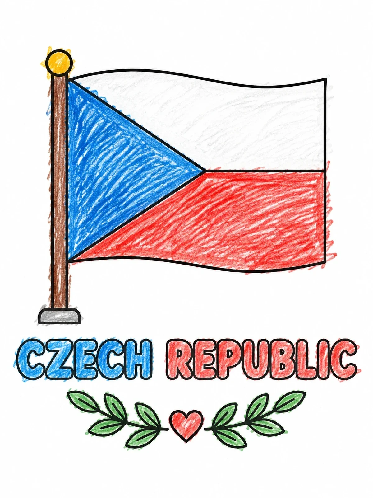 Colored example of the Flag Of The Czech Republic With Text coloring page
