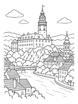Free printable Historic Cesky Krumlov Castle View coloring page