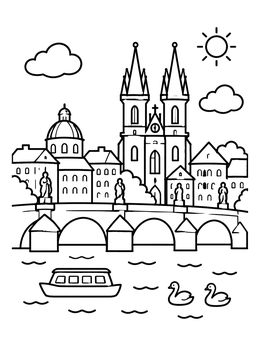 Free printable Prague Charles Bridge And River View coloring page