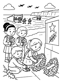 Free printable Schoolchildren Honoring D Day Memorial coloring page