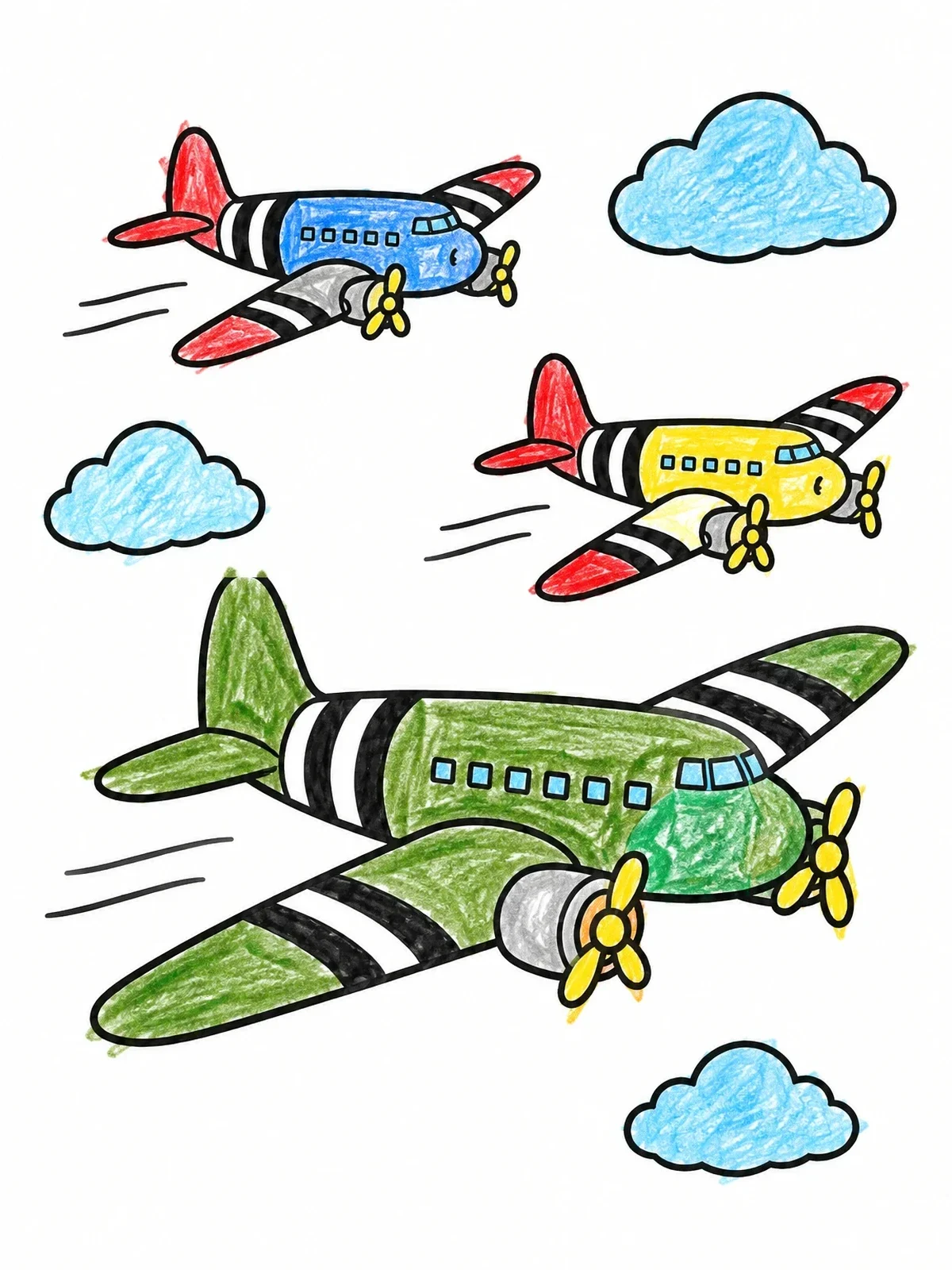 Colored example of the Transport Planes Flying In Formation coloring page