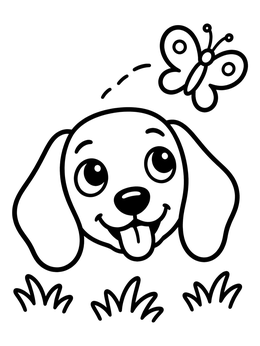 Free printable Happy Puppy Watching A Butterfly coloring page