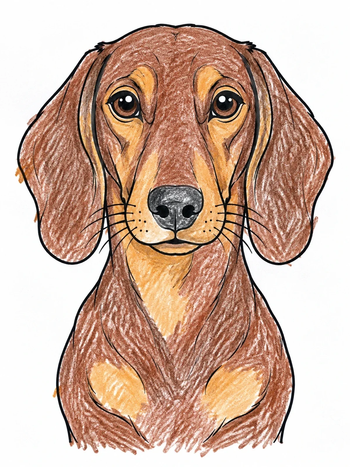 Colored example of the Dachshund Dog Portrait Line Art coloring page