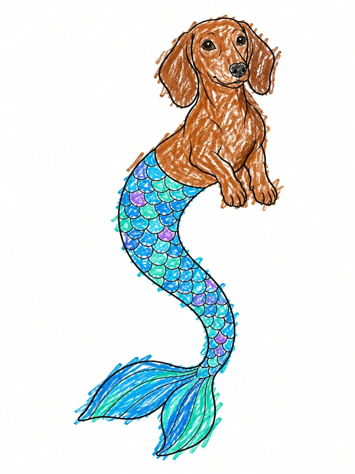 Colored example of the Dachshund Mermaid Dog coloring page