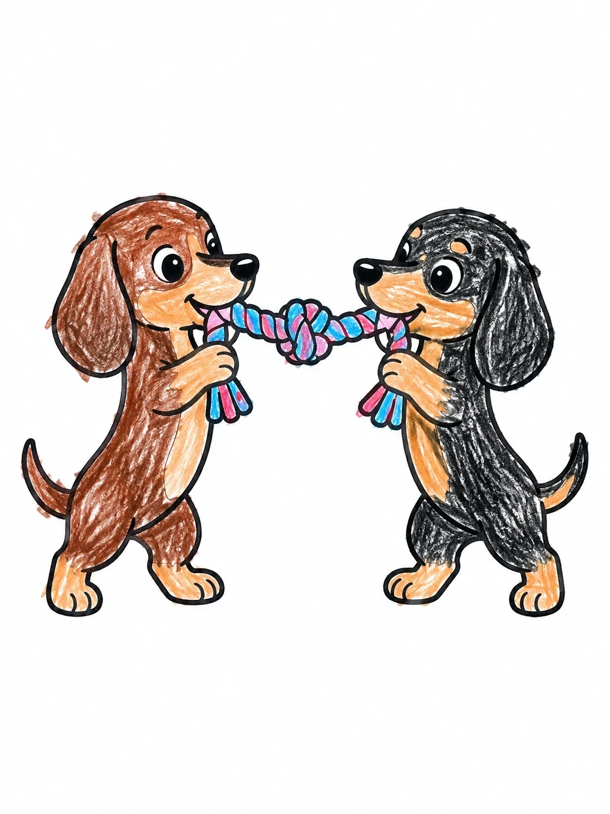 Colored example of the Dachshund Puppies Tug Of War coloring page