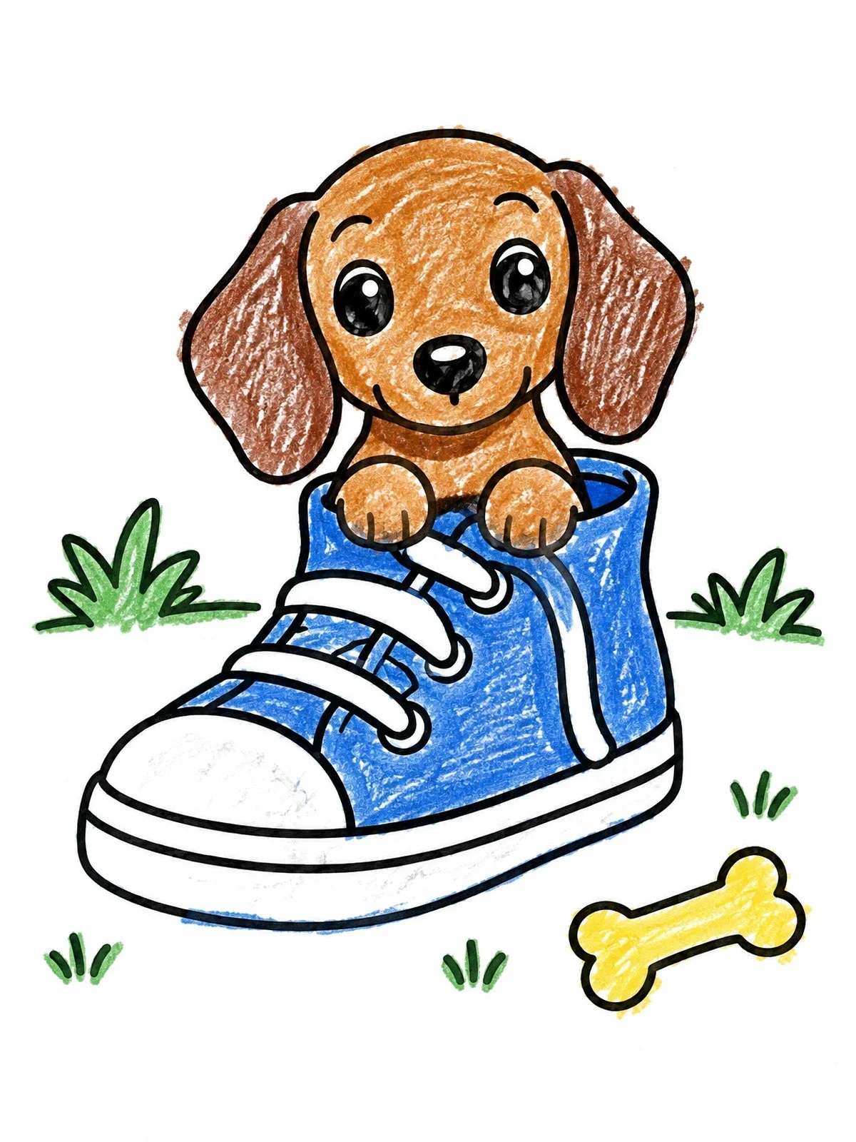 Colored example of the Puppy Inside A Sneaker Shoe coloring page