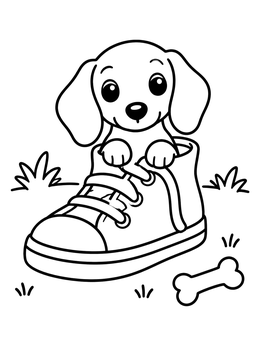 Free printable Puppy Inside A Sneaker Shoe coloring page
