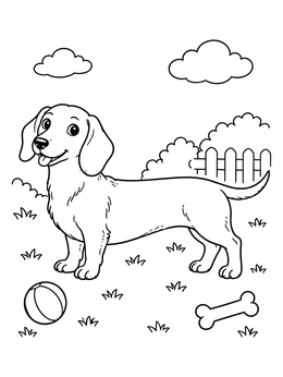 Free printable Cheerful Dachshund In The Backyard coloring page