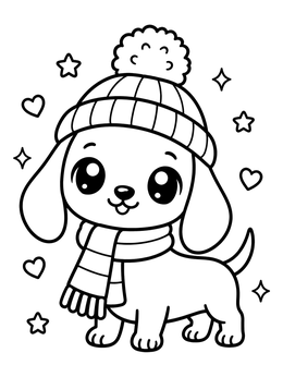 Free printable Cozy Winter Dachshund With Beanie coloring page