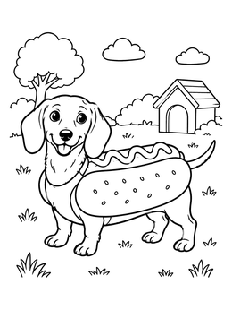 Free printable Dachshund In A Hot Dog Costume coloring page