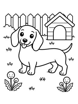 Free printable Playful Dachshund In The Backyard coloring page