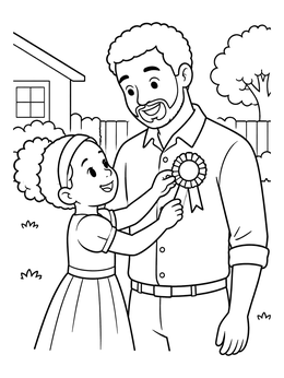 Free printable Daughter Pinning Badge On Father coloring page