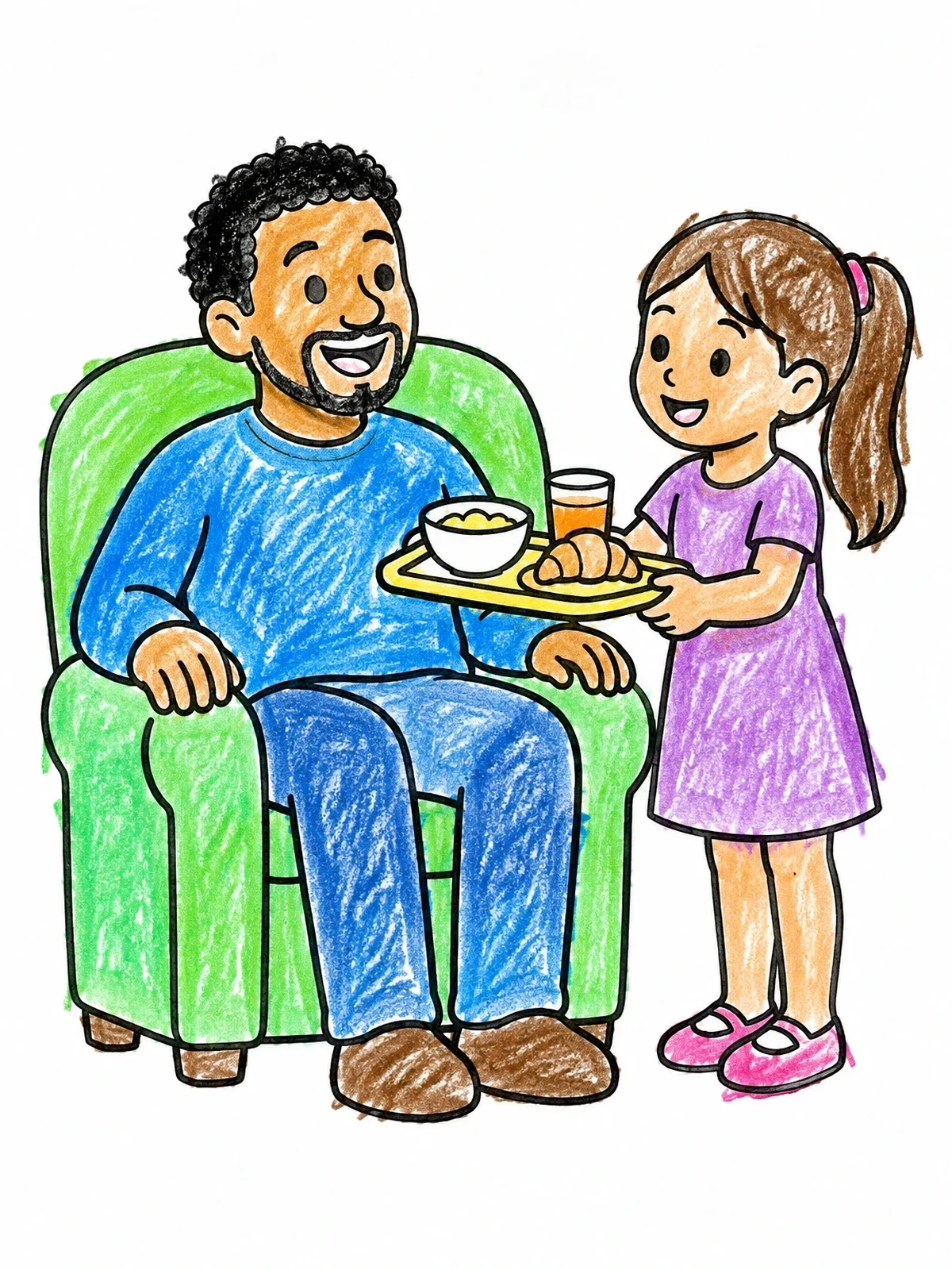 Colored example of the Daughter Serving Breakfast To Father coloring page