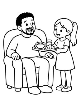 Free printable Daughter Serving Breakfast To Father coloring page