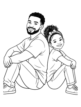 Free printable Father And Daughter Sitting Back To Back coloring page